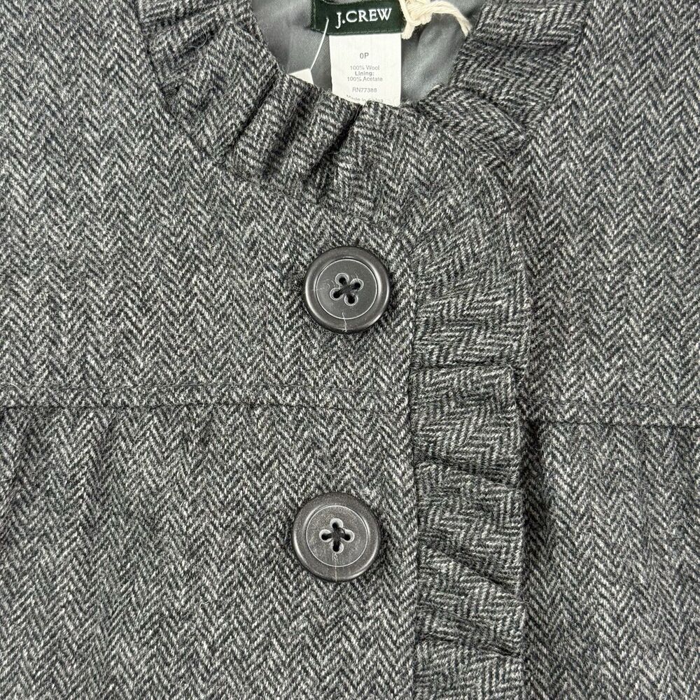 NEW J Crew Fiona Jacket Blazer Women 0 P Gray Wool Herringbone Ruffle Academia - Picture 5 of 10